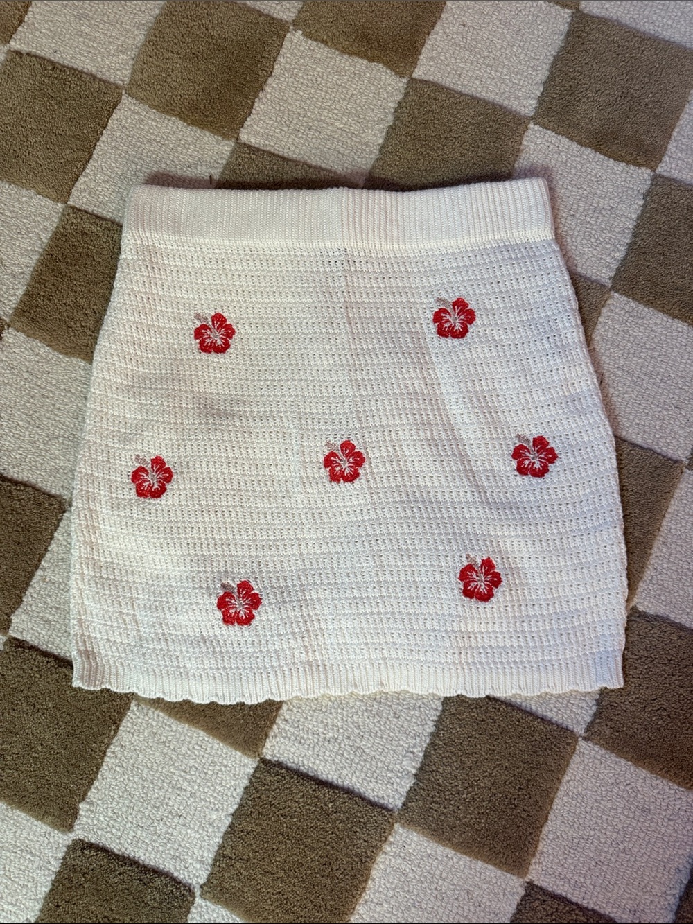 wild fable White Knit Mini Skirt with Red Floral Accents